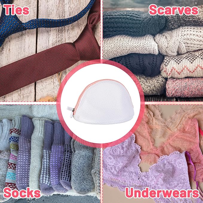 3 Pcs Bra Washing Bags for Laundry, Mesh Bra Laundry Bag with Zipper, Women Lingerie bags for Washing Delicates, Underwear Bag for Socks, Tights (White and Pink)