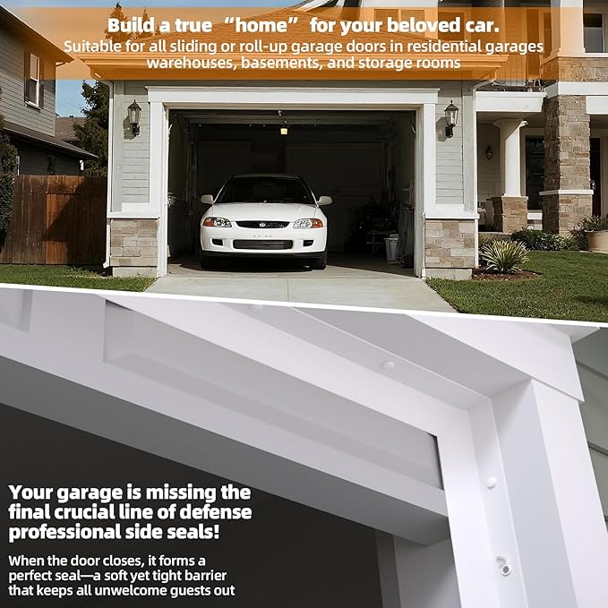 Garage Door Seal Top and Sides, 36 FT Universal TPE Weather Stripping Garage Door Trim Seal Weatherproofing Garage Door Seals with Nails and Lids in White