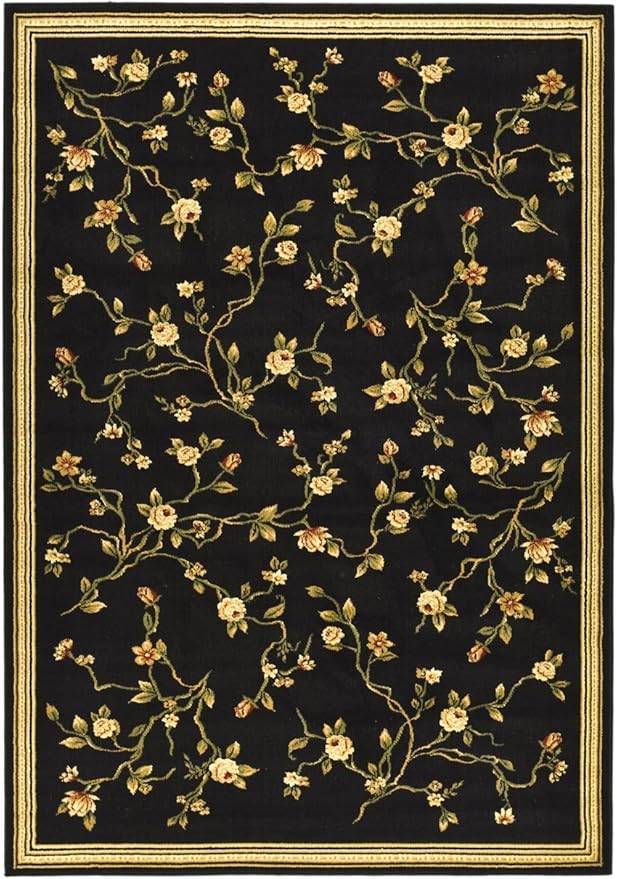SAFAVIEH Lyndhurst Collection Area Rug - 8' x 11', Black, Traditional Floral Design, Non-Shedding & Easy Care, Ideal for High Traffic Areas in Living Room, Bedroom (LNH220A)