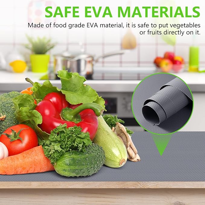Shelf Liners for Kitchen Cabinets Refrigerator Liners Waterproof Kitchen Cupboard Liner Non-Slip Drawer Mats EVA Material Non Adhesive Fridge Mats for Shelves - Gray 23.6 x 78.7 Inches