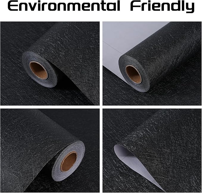 Peel and Stick Wallpaper Black Silk Wall Paper - 15.7 x 500 Inch Self Adhesive Wallpaper Peel and Stick, Easy to Paste Wall Contact Paper for Stand Liner, Table and Door Makeover Decor