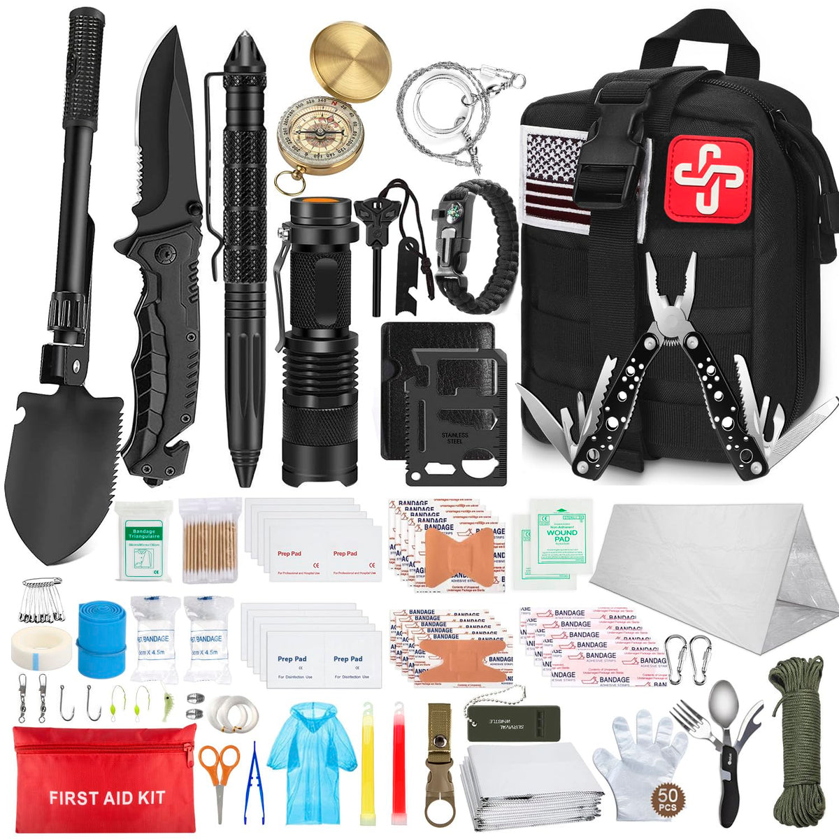 238 Pcs Emergency Survival Kit with First Aid Kit and Molle Pouch - Image 1
