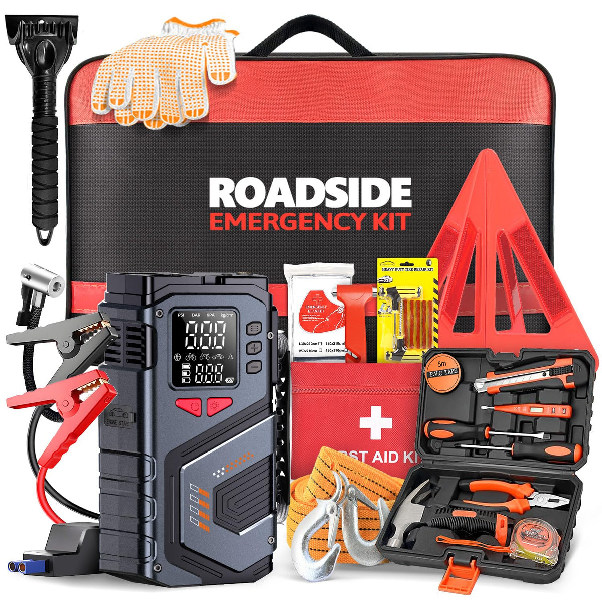 Jump Starter with Air Compressor Car Emergency Kits for Vehicles - Image 1
