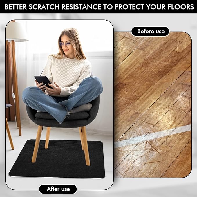 Recliner Pads for Hardwood Floors, Non Slip Recliner Grippers, Furniture Pads Floor Mats for Carpet, Anti Slide Office Chair Mat for Floor Protector, 35"x35" (1 Pack-Black