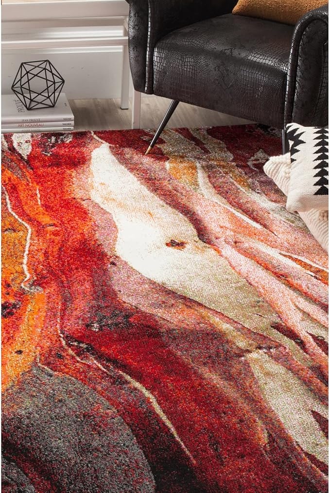 SAFAVIEH Glacier Collection 3' Round Red / Multi GLA126A Modern Abstract Non-Shedding Dining Room Entryway Foyer Living Room Bedroom Area Rug