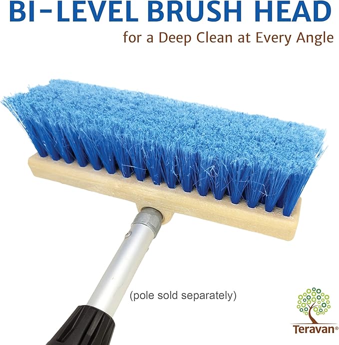 Teravan 10" Flow-Thru Bi-Level Wide Scrub Brush with Medium Soft Bristles, Wash Brush for Cleaning Car, Truck, RV, Van, Window, Deck, Solar Panel and House Cleaning (Blue)