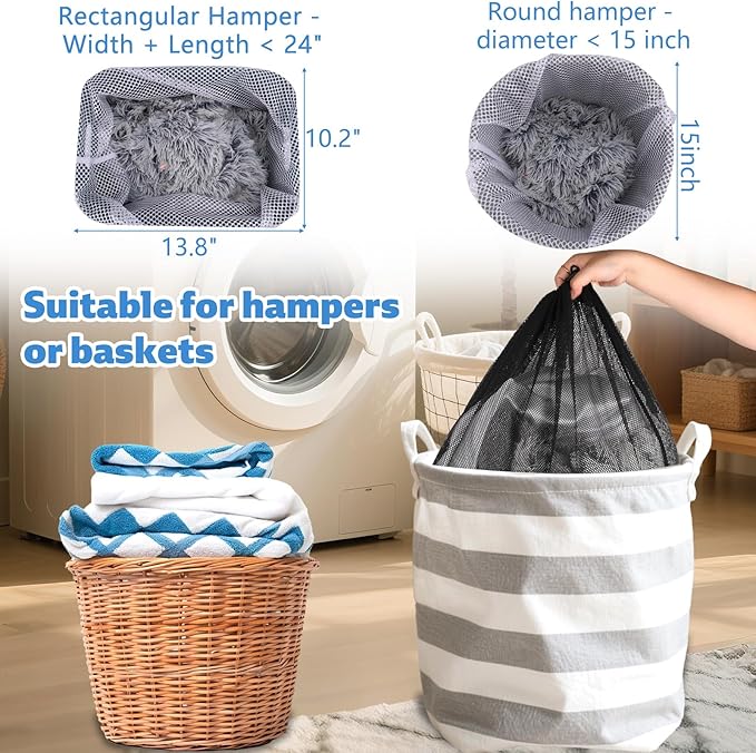24x36 Inch Large Mesh Laundry Bag, Machine Washable Laundry Washing Bag with Drawstring for Home Hotel College Dorm Apartment Travel Camp (Black)