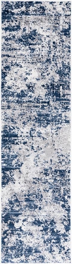SAFAVIEH Amelia Collection Runner - 2'2" x 8', Ivory & Navy, Modern Abstract Design, Non-Shedding & Easy Care, Ideal for The Living Room, Dining, Bedroom (ALA705A)