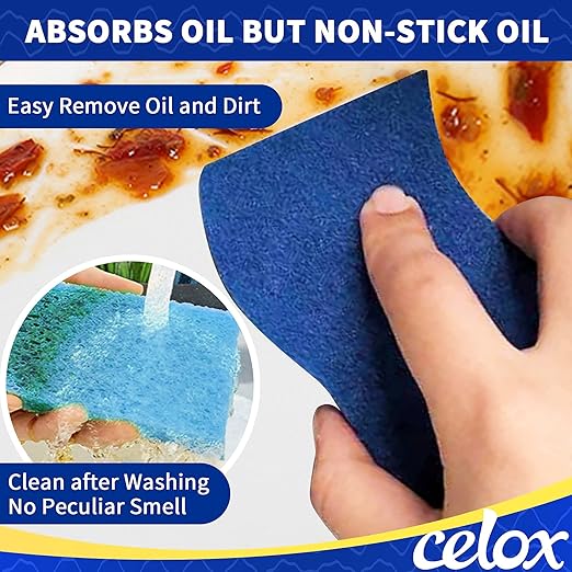 CELOX 12 Pack Sponges for Kitchen, Dual Sided Scrub Heavy Duty and Dish Scrub Brush with Soap Dispense