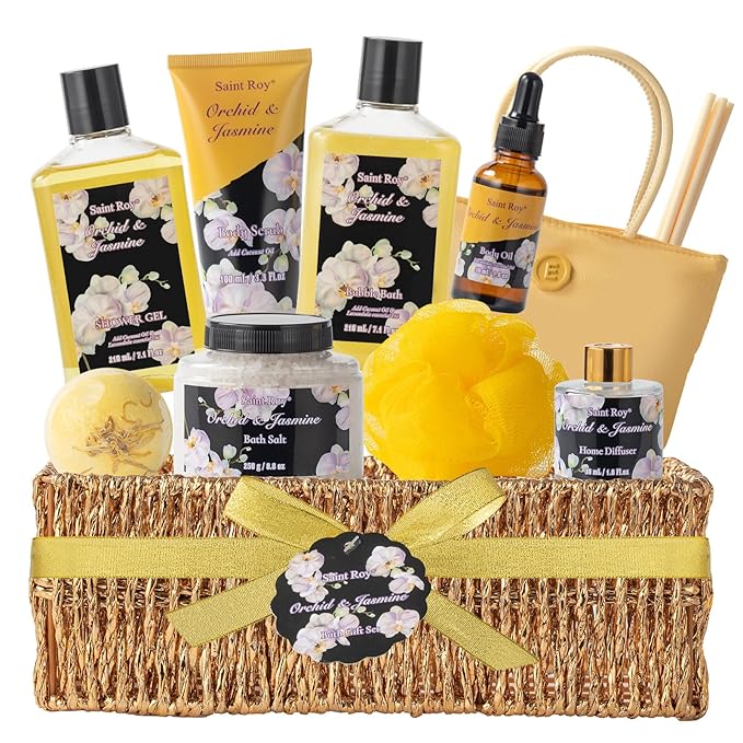 15Pcs Spa Kit Gifts for Women - Luxury Bath and Body Spa Gift Basket for Women with Purse Cute Handbag | Relaxing Care Kit Orchid Jasmine Mothers Day Gifts for Mom Gift Baskets for Anniversary