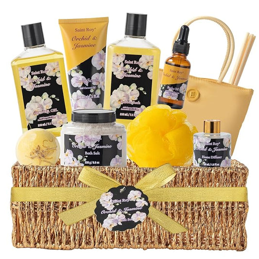 15Pcs Spa Kit Gifts for Women - Luxury Bath and Body Spa Gift Basket for Women with Purse Cute Handbag | Relaxing Care Kit Orchid Jasmine Mothers Day Gifts for Mom Gift Baskets for Anniversary