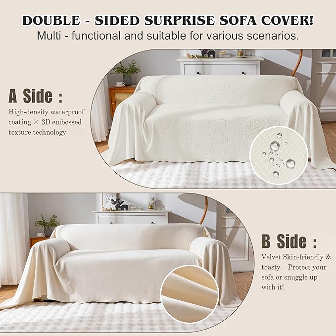Waterproof Couch Cover, Reversible, Pet-Friendly, Washable and Anti-Slip Sofa Covers for Sofa Protection with 2 Cushions, Ideal Sofa Slipcovers for Dogs and Cats (71×102in/Beige)