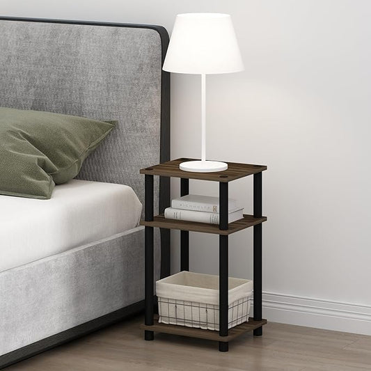 Furinno Just 3-Tier Turn-N-Tube Open Storage Nightstand, 1-Pack, Plastic Poles, Columbia Walnut/Black
