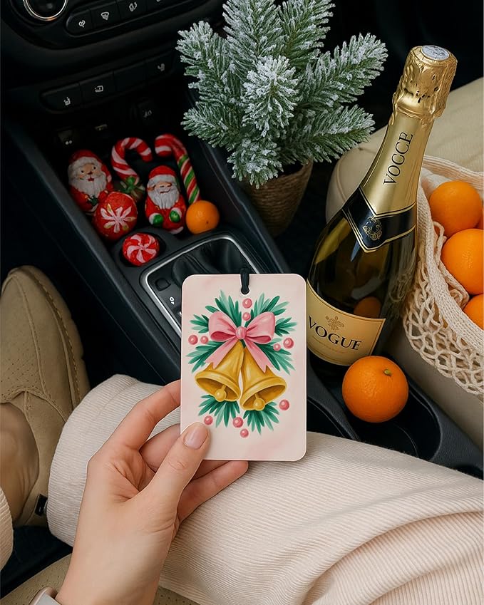 Preppy Christmas Berry Air Freshener 4 Pcs, Pastel Pink Green Candy Cane Bauble Bell Xmas Hanging Air Freshener for Cars Closet Drawer Books, Christmas Car Accessories Mirror Decor for Women