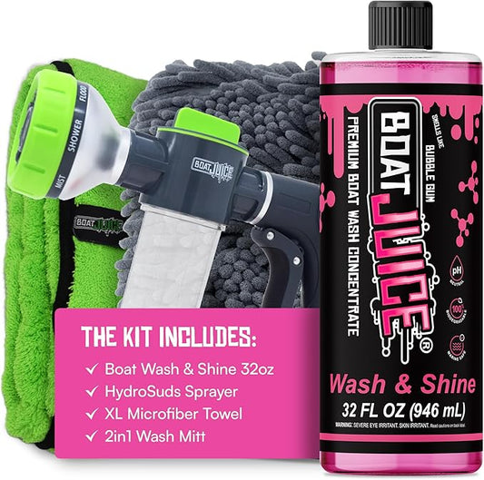 Boat Juice Boat Wash & Shine | pH Neutral Boat Wash & Wax Soap for Fiberglass, Hull, Deck, and Vinyl | Bubble Gum Scent | Marine Detailing & Cleaning Supplies, Boating Accessories | Made in USA