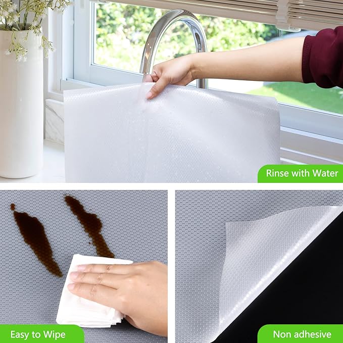 Shelf Liners for Kitchen Cabinets Refrigerator Liners Waterproof Kitchen Cupboard Liner Non-Slip Drawer Mats Non Adhesive Fridge Mats for Shelves - Clear 11.8 x 236.2 Inches