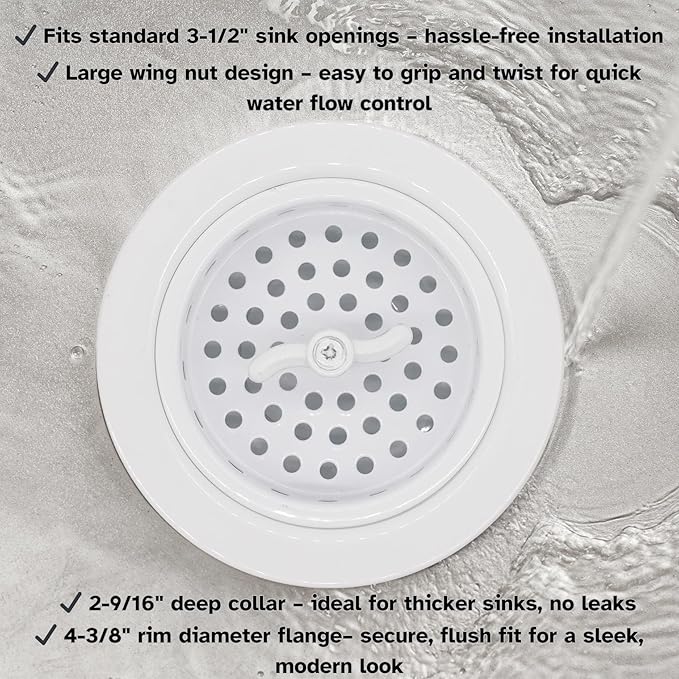 Westbrass R213-50 Wing Nut Style Large Kitchen Basket Strainer, Powder Coat White