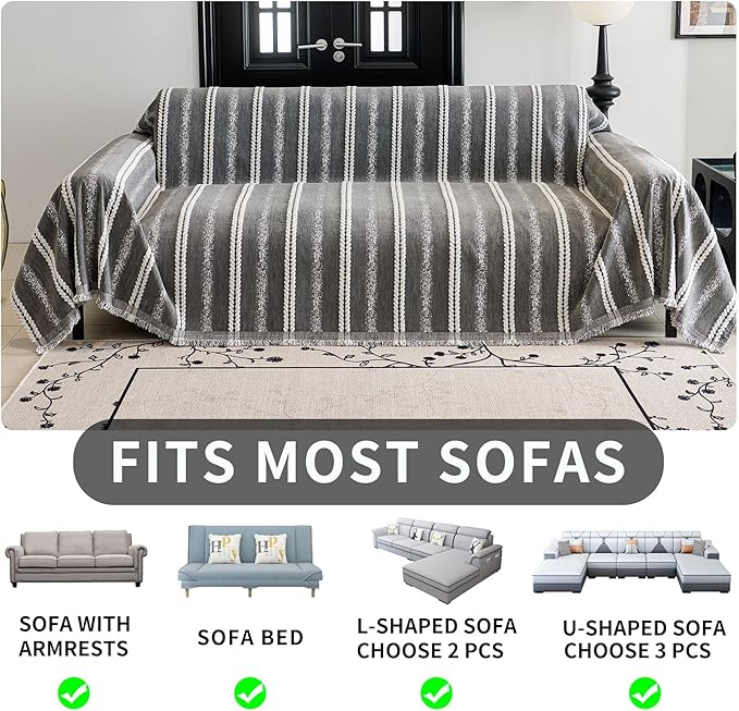 HAOMAIJIA Non Slip Couch Cover Sofa Covers for 2 Cushion Couch Washable sectional Couch Covers L Shaped for Dogs pet Furniture Protector Couch Cover Blanket for Living Room (TM-Grey, 71"x102")