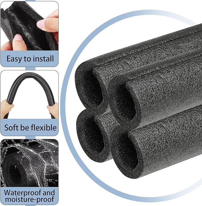 Amylove 36 Pcs 3.3 Feet Foam Pipe Insulation Foam Tube Insulating Water Pipe Pool Swim Noodles Pre Slit Heat Preservation Pipes Covers for Tubing Outdoor Winter Freeze Protection(Black,3/4 Inch)