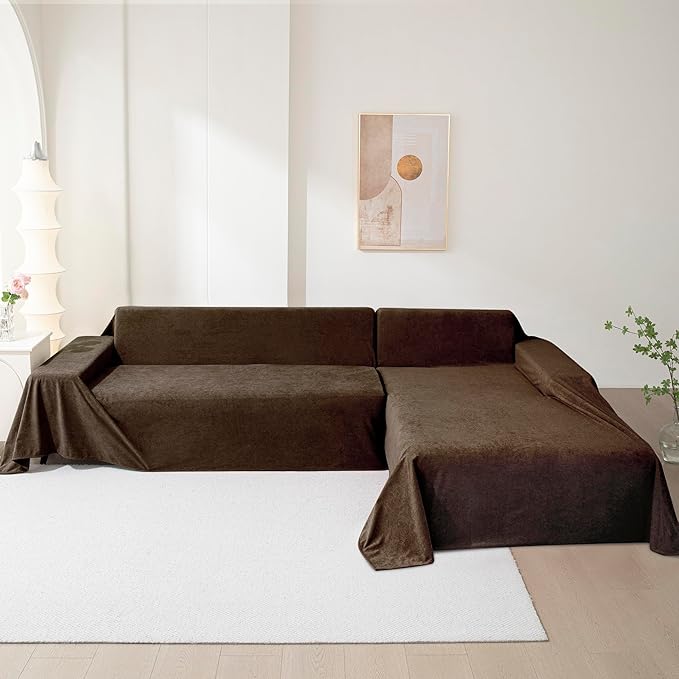 MEETSKY Sectional Couch Cover for 3 Cushion Sofa Washable, Cat Scratch Proof Sofa Covers, Furniture Protector Oversized L Shape Big Sofa Slipcovers for Dogs, 91" x 150", Brown