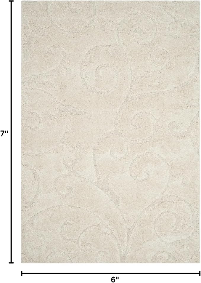 SAFAVIEH Florida Shag Collection Area Rug - 5'3" x 7'6", Cream & Cream, Scroll Design, Non-Shedding & Easy to Clean, High-Low Plush Pile, Ideal for Living Room, Bedroom, Dining Space (SG455-1111)