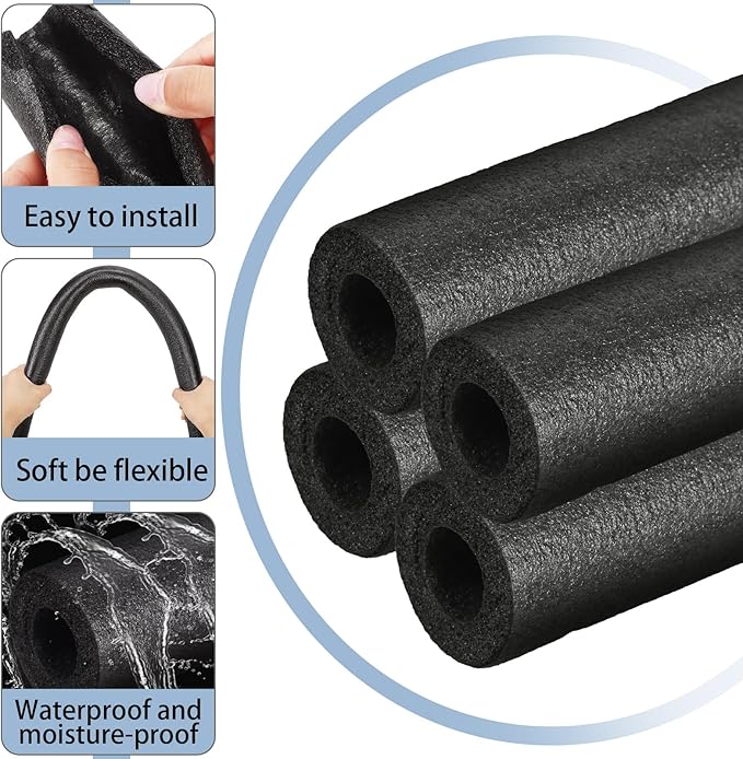Amylove 24 Pcs 3.3 Feet Foam Pipe Insulation Foam Tube Insulating Water Pipe Pool Swim Noodles Pre Slit Heat Preservation Pipes Covers for Tubing Outdoor Winter Freeze Protection(Black,1 Inch)