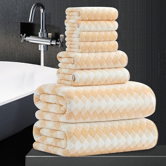 8 Piece Bathroom Towel Set |2 Oversized Bath Towels,2 Hand Towels,4 Washcloths| 600GSM Soft Hotel Towel Set Extra Large Bath Sheet for Bathroom,Highly Absorbent Quick Dry Bath Towel Collections,Beige