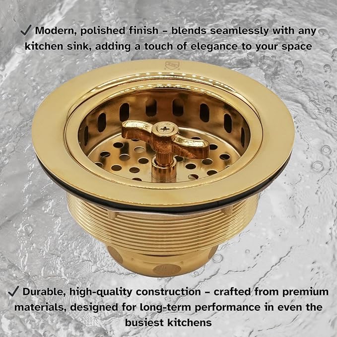 Westbrass D213-01 3-1/2" Wing Nut Twist Style Large Kitchen Sink Basket Strainer, Polished Brass