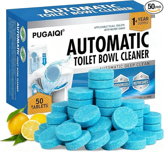 Automatic Toilet Bowl Cleaner Tablets, Blue, Septic Safe Hard Water Stain and Odor Remover, 50 Count，Effervescent Stain & Odor Remover Bathroom，Effervescent Stain Odor Remover Works with Toilets