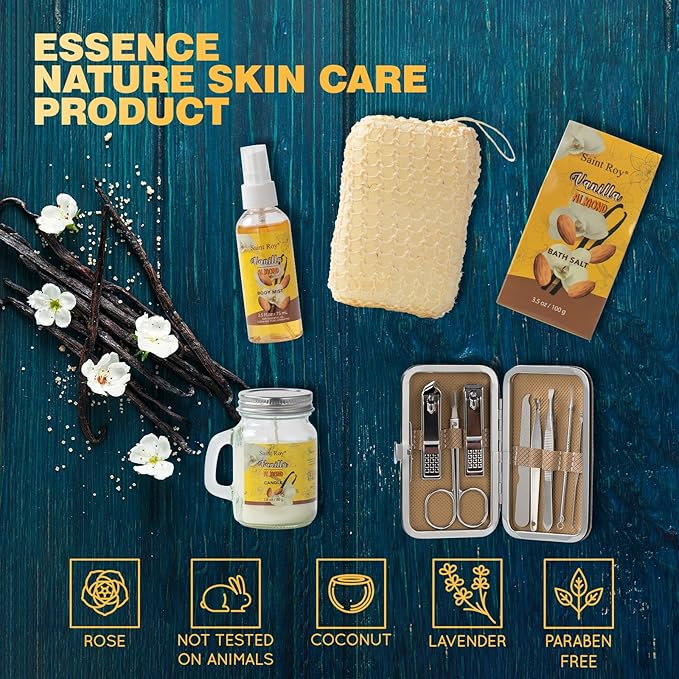 Large basket 25 pcs for Women & Men Gifts, Vanilla Honey & Almond Bath & Body Gift Basket, Face Skin Care Kit, Home Spa Gift Set, Self-Care Kit, Necklace, Birthday, Christmas, Mother Day, Anniversary