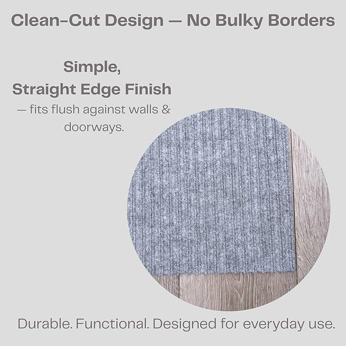 iCustomRug Ribbed Hallway Runner – 3'x12' Grey, Indoor/Outdoor, Non-Slip TPR Rubber Backing, Low-Profile All-Weather Carpet, Non-Shedding & Easy Care, Utility Rug Ideal for High Traffic Areas