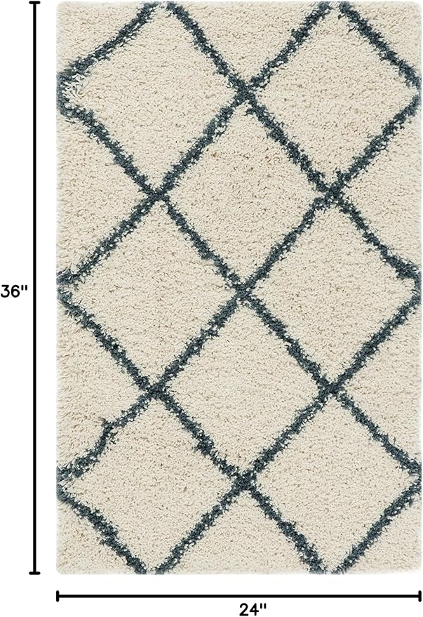 SAFAVIEH Hudson Shag Collection Accent Rug - 2' x 3', Ivory & Slate Blue, Trellis Design, Non-Shedding & Easy Care, 2-inch Thick Ideal for High Traffic Areas in Foyer, Living Room, Bedroom (SGH281T)