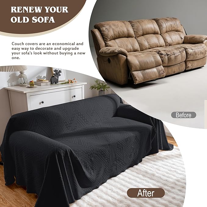 Waterproof Couch Covers for Sofa, Reversible, Pet-Friendly, Washable, and Anti-Slip with 4 Cushion Covers, Sofa Slipcovers for Dogs and Cats (71×150in/Black)
