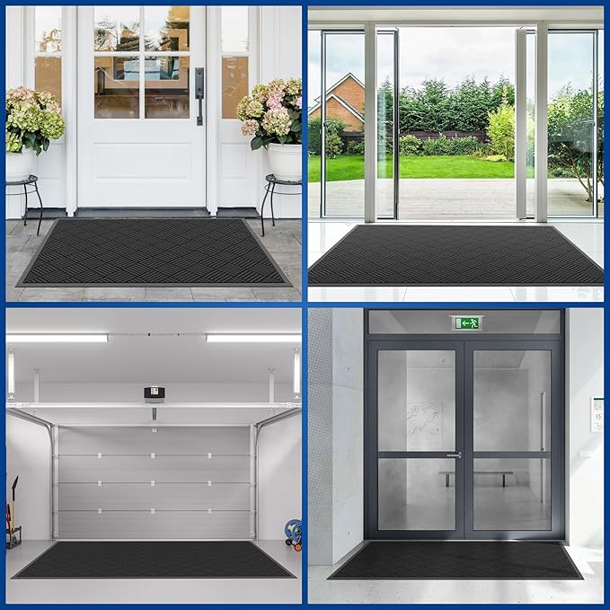 Durable Indoor Outdoor Door Mat, 2' x 4' Heavy Duty Front Door Mat for Entryway, Non-Slip Backing, Stain and Fade Resistant, Absorbent Commercial Floor Mat for High Traffic Area, Black