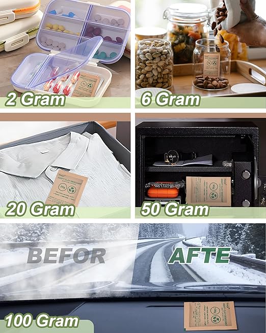 100 Gram (15 Pack) Kraft Clay Desiccants Packs, Premium Food Grade Desiccant - Rechargeable Moisture Absorbers for Food Storage, Electronics, 3D Filament & Safes