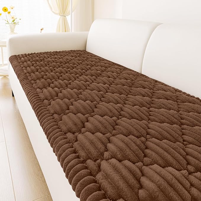 Smiry Pet Couch Cover for Dogs Washable, Non-Slip Fuzzy Couch Covers for 3 Cushion Sofa Pet Friendly, Soft Thick Furniture Protector Sofa Slipcover Mat for Dogs (Chocolate, 27.6" x 70.9")