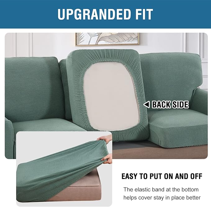 H.VERSAILTEX Multi-Pieces Sofa Covers Stretch Couch Covers Form Fitted Seats and Back Cushions Covers (2 Seat Covers Plus 2 Back Cusion Covers, Bonus 2 Armrest Covers), Sage