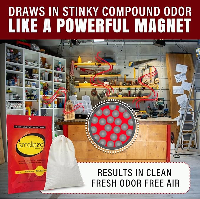 SMELLEZE Reusable Chemical Odor Eliminator Deodorizer Pouch, Chemical Smell Remover for Houses, Furniture, Cars, Offices, Businesses & Products, 150 Sq. Ft. Coverage