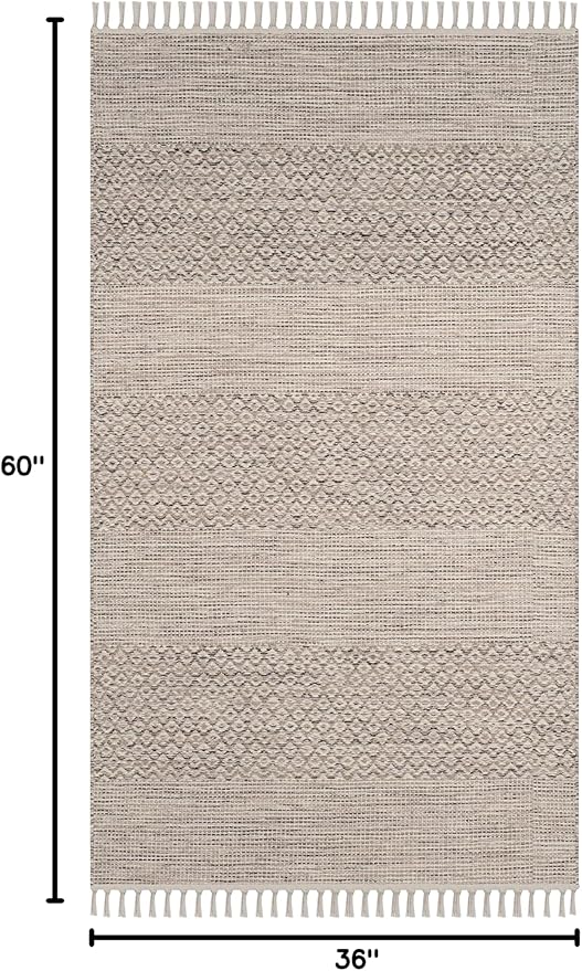 SAFAVIEH Montauk Collection Accent Rug - 3' x 5', Ivory & Steel Grey, Handmade Flat Weave Boho Farmhouse Cotton Tassel Fringe, Ideal for High Traffic Areas in Entryway, Living Room, Bedroom (MTK330M)