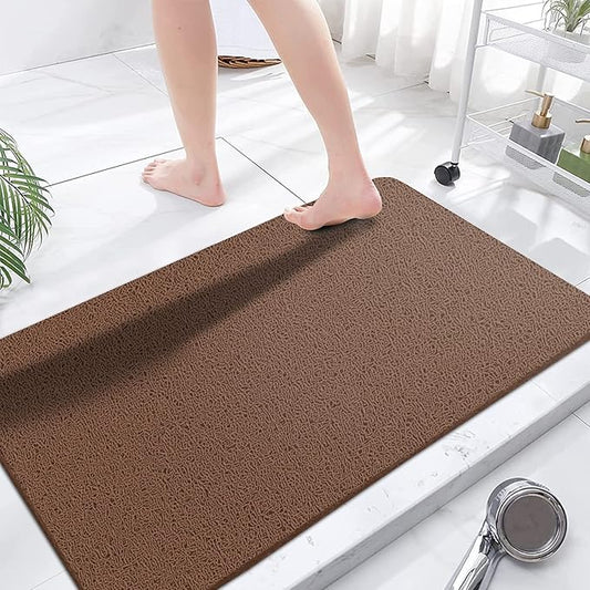 godehone Shower Mats Non Slip Without Suction Cups, PVC Loofah Bathroom Mats, Loofah Mats for Shower and Bathroom, Quick Drying, 23.6× 47.2 Inch, Brown