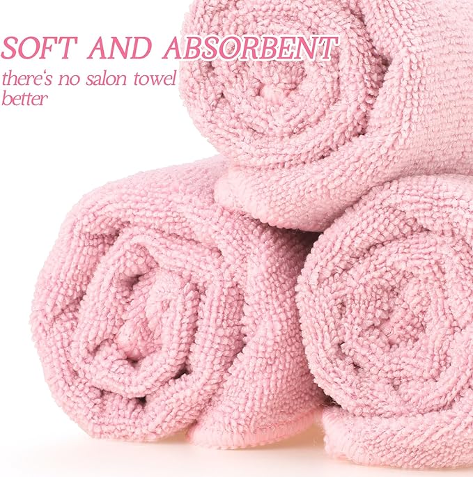 Shimeyao 40 Pack Bleach Proof Towels Microfiber Absorbent Resistant Hair Hand Towels Bulk Quick Dry for Barber Gym Bath Spa Shaving (Dark Pink,16 x 29 Inch)