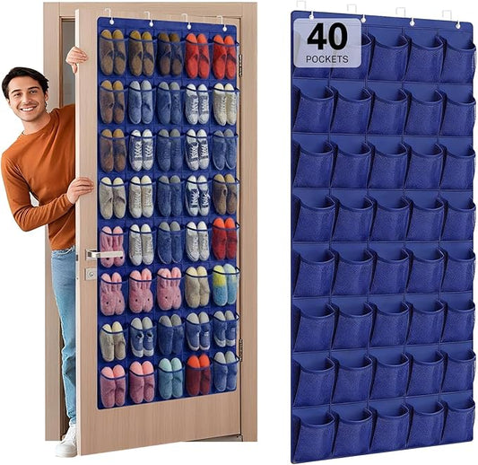 40-Pocket Over the Door Shoe Organizer - Large Mesh Pocket Hanging Shoe Organizer,Behind the Door Shoes Storage Holder Hanger