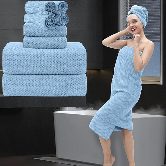 8 Piece Bathroom Towel Set Blue |2 Oversized Large Bath Towels Sheet,2 Hand Towels and 4 Washcloths| 600GSM Ultra Soft Luxury Premium Towel Set Highly Absorbent Quick Dry Hotel Towel Collection