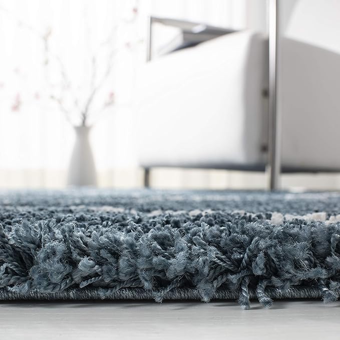SAFAVIEH Hudson Shag Collection Accent Rug - 4' x 6', Slate Blue & Ivory, Trellis Design, Non-Shedding & Easy Care, 2-inch Thick Ideal for High Traffic Areas in Foyer, Living Room, Bedroom (SGH281L)