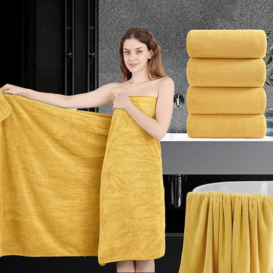4 Piece Extra Large Bath Towel 35"x70" Oversized Bath Sheet Bath Towel Set for Bathroom Ultra Soft Cozy Highly Absorbent Quick Dry Bathroom Towel for Spa Gym Hotel,Shower Towel for Daily Use,Yellow