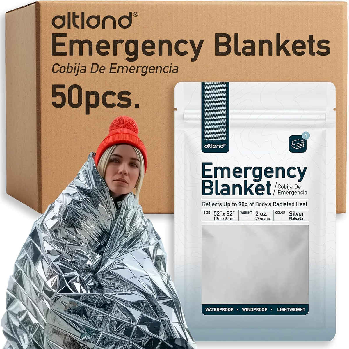 Altland 50 Pack of Emergency Blankets for Winter Survival - Image 1