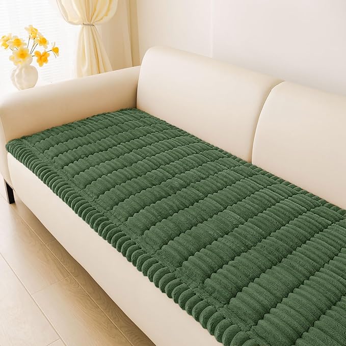 hyha Couch Covers for Dogs Washable, Non Slip Plush Dog Sofa Protectors, Fuzzy Pet Couch Covers for 3 Cushion Sofa Pet Friendly (Dark Green, 27.6" x 88")