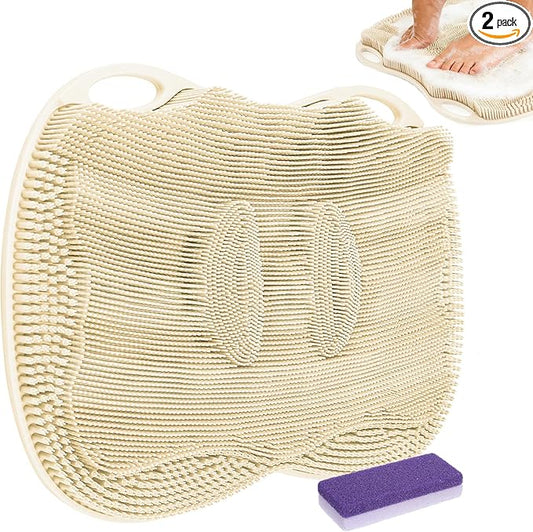 Foot Scrubber Mat Large Feet Scrubber Dead Skin for Shower Floor Wall Bathtub & Pumice Stone 2 Pack- Foot Spa Callus Remover Exfoliating Toes Deap Clean Brush Message Relax Suction Cups, Cream White
