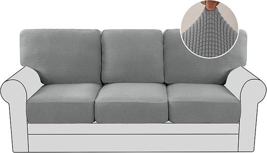 H.VERSAILTEX Multi-Pieces Sofa Slipcovers for 3 Seat Cushion Couch High Stretch Couch Cushion Covers Jacquard Textured Twill Fabric(3 Seat Covers Plus 3 Back Cushion Covers, Dove)