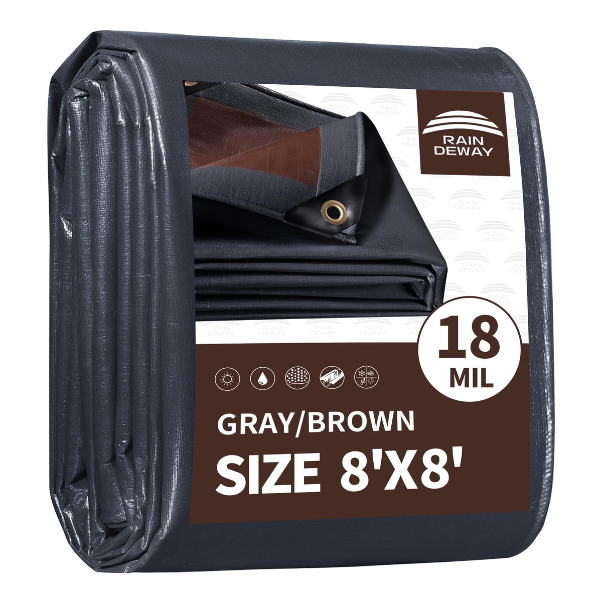 RAINDEWAY 8x8 Feet 18Mil Super Heavy Duty Tarp Waterproof Tarps - Image 1